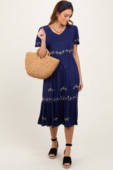 PinkBlush Navy Floral Lace Maternity Midi Dress