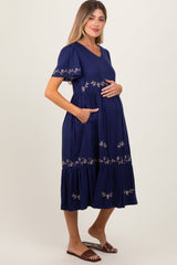 PinkBlush Navy Floral Lace Maternity Midi Dress