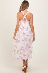 PinkBlush Cream Floral Tiered Crisscross Back Maternity Midi Dress