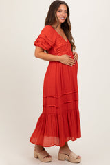 PinkBlush Rust Crochet Detail Bodice Maternity Midi Dress