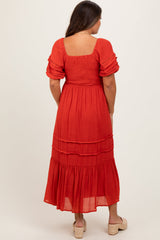 PinkBlush Rust Crochet Detail Bodice Maternity Midi Dress