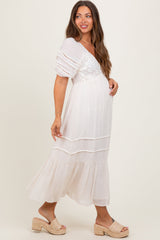 PinkBlush Cream Crochet Detail Bodice Maternity Midi Dress