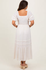 PinkBlush Cream Crochet Detail Bodice Maternity Midi Dress