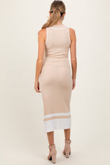 PinkBlush Beige Knit Colorblock Stripe Sleeveless Polo Maternity Dress