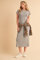 PinkBlush Heather Gray Basic Crewneck Maternity Midi Dress