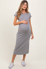 PinkBlush Heather Gray Basic Crewneck Maternity Midi Dress