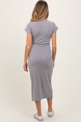 PinkBlush Heather Gray Basic Crewneck Maternity Midi Dress