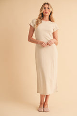 PinkBlush Cream Basic Crewneck Maternity Midi Dress