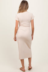 PinkBlush Cream Basic Crewneck Maternity Midi Dress
