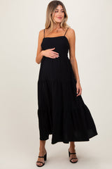 PinkBlush Black Tiered Cutout Tie Back Maternity Midi Dress