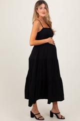 PinkBlush Black Tiered Cutout Tie Back Maternity Midi Dress