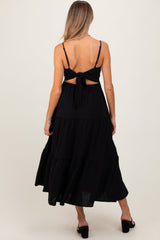 PinkBlush Black Tiered Cutout Tie Back Maternity Midi Dress