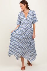 PinkBlush Navy Floral Deep V-Neck Handkerchief Hem Maternity Maxi Dress