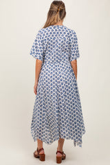 PinkBlush Navy Floral Deep V-Neck Handkerchief Hem Maternity Maxi Dress