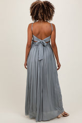 PinkBlush Grey Lace Bodice Cutout Tie Back Maternity Maxi Dress