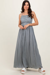 PinkBlush Grey Lace Bodice Cutout Tie Back Maternity Maxi Dress