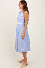 PinkBlush Blue Striped Halter Maternity Tie Back Cutout Midi Dress