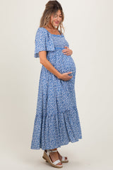 PinkBlush Navy Floral Button Front Maternity Midi Dress