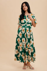 PinkBlush Emerald Notched Collar Floral Button Down Maternity Maxi Dress