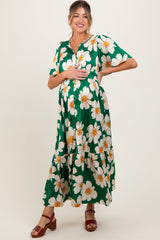 PinkBlush Emerald Notched Collar Floral Button Down Maternity Maxi Dress