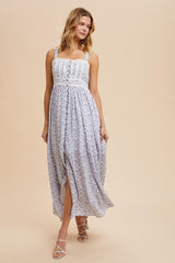 PinkBlush Light Blue Floral Button Down Sleeveless Maternity Maxi Dress