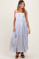 PinkBlush Light Blue Floral Button Down Sleeveless Maternity Maxi Dress