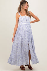 PinkBlush Light Blue Floral Button Down Sleeveless Maternity Maxi Dress