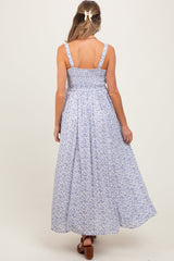 PinkBlush Light Blue Floral Button Down Sleeveless Maternity Maxi Dress