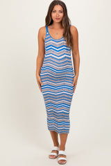 PinkBlush Blue Chevron Knit Fitted Maternity Midi Dress