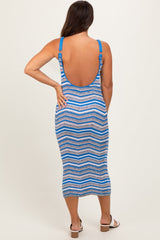 PinkBlush Blue Chevron Knit Fitted Maternity Midi Dress