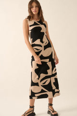 PinkBlush Black Abstract Print Knit Sleeveless Maternity Midi Dress