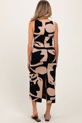 PinkBlush Black Abstract Print Knit Sleeveless Maternity Midi Dress