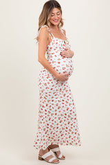 PinkBlush Red Ribbed Floral Shoulder Tie Maternity Maxi Dress