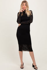 PinkBlush Black Lace Overlay Long Sleeve Fitted Maternity Midi Dress