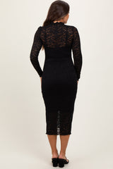 PinkBlush Black Lace Overlay Long Sleeve Fitted Maternity Midi Dress