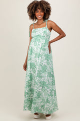 PinkBlush Sage Leaf Print Sleeveless Open Back Smocked Maternity Maxi Dress
