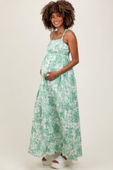PinkBlush Sage Leaf Print Sleeveless Open Back Smocked Maternity Maxi Dress