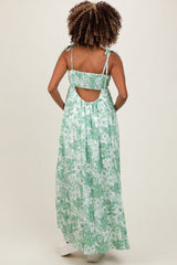 PinkBlush Sage Leaf Print Sleeveless Open Back Smocked Maternity Maxi Dress