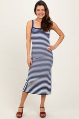 PinkBlush Navy Striped Knit Sleeveless Maternity Midi Dress