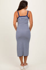 PinkBlush Navy Striped Knit Sleeveless Maternity Midi Dress