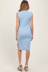 PinkBlush Light Blue Ruffle Sleeve Textured Maternity Midi Dress