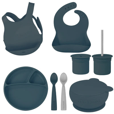 MinikOiOi Silicone Baby Feeding Set – Eco-Friendly Suction Plate, Bowl, Bibs & Cup (6+ Months)