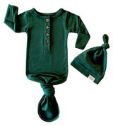 Baby Organic Knotted Gown + Top Knot Hat - Forest