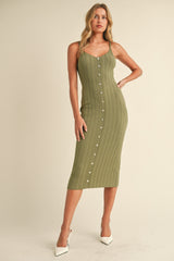 PinkBlush Olive Sleeveless Button Accent Knit Maternity Midi Dress