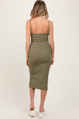 PinkBlush Olive Sleeveless Button Accent Knit Maternity Midi Dress
