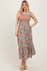 PinkBlush Olive Paisley Shoulder Tie Smocked Maternity Maxi Dress
