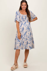 PinkBlush Cream Floral Smocked Maternity Midi Dress