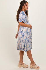 PinkBlush Cream Floral Smocked Maternity Midi Dress