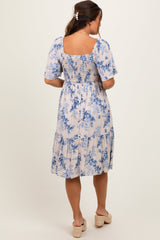PinkBlush Cream Floral Smocked Maternity Midi Dress