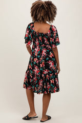 PinkBlush Black Floral Smocked Maternity Midi Dress